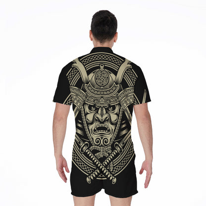 Samurai Warrior Mask Print Men's Rompers