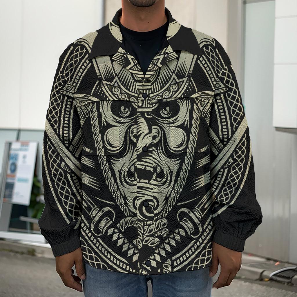 Samurai Warrior Mask Print Men's Shirt Jacket