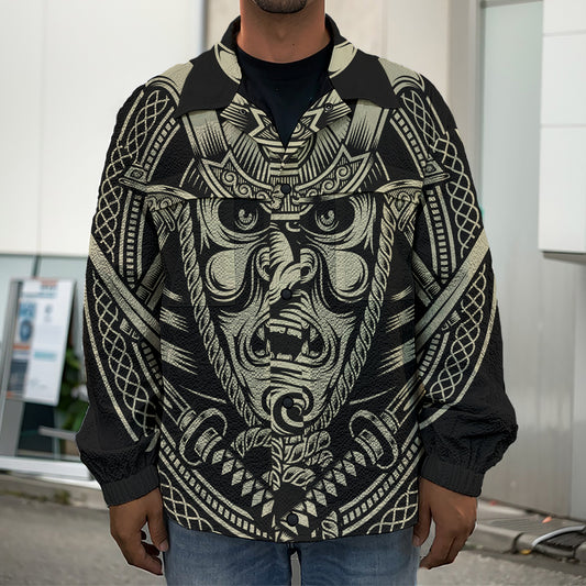 Samurai Warrior Mask Print Men's Shirt Jacket
