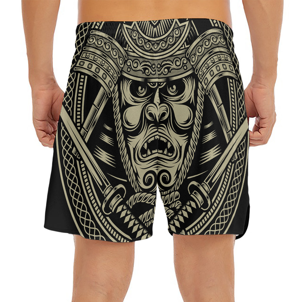 Samurai Warrior Mask Print Men's Split Running Shorts