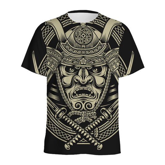 Samurai Warrior Mask Print Men's Sports T-Shirt