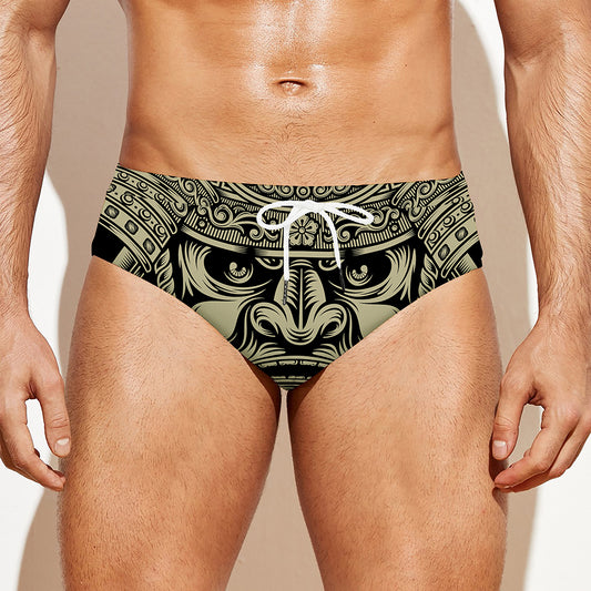 Samurai Warrior Mask Print Men's Swim Briefs