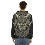 Samurai Warrior Mask Print Men's Velvet Pullover Hoodie