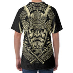 Samurai Warrior Mask Print Men's Velvet T-Shirt