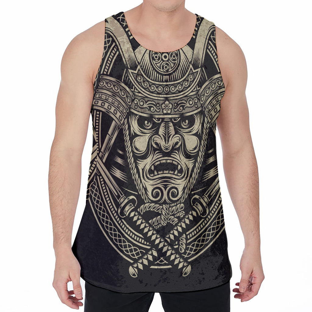 Samurai Warrior Mask Print Men's Velvet Tank Top