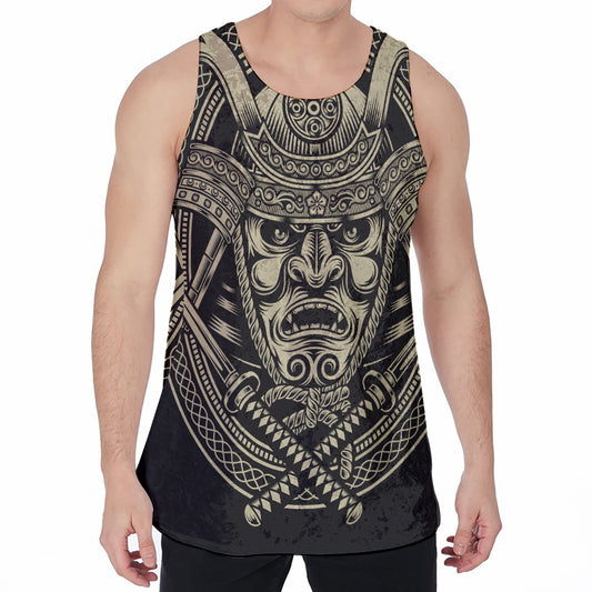Samurai Warrior Mask Print Men's Velvet Tank Top