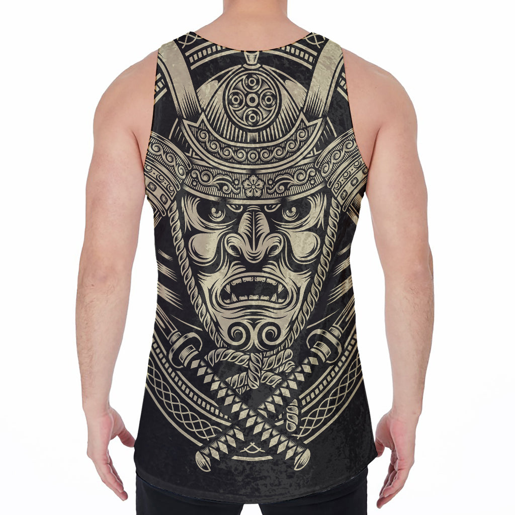 Samurai Warrior Mask Print Men's Velvet Tank Top