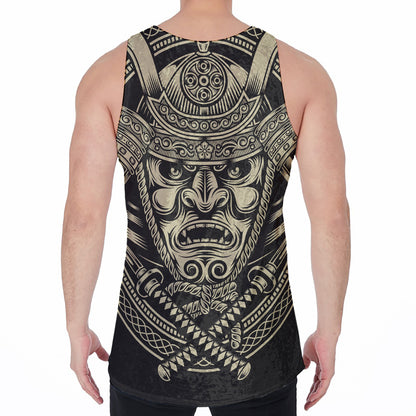 Samurai Warrior Mask Print Men's Velvet Tank Top