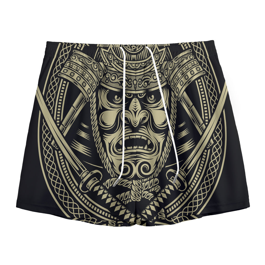 Samurai Warrior Mask Print Mesh Shorts