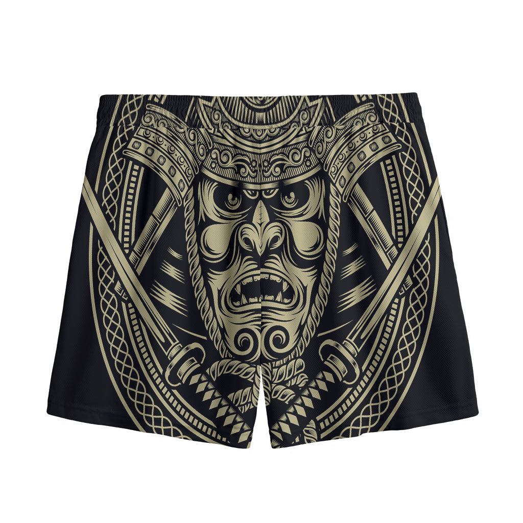 Samurai Warrior Mask Print Mesh Shorts