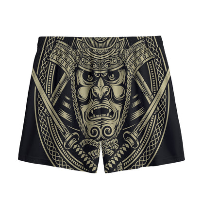Samurai Warrior Mask Print Mesh Shorts