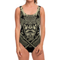 Samurai Warrior Mask Print One Piece Swimsuit