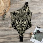 Samurai Warrior Mask Print One Shoulder Bodysuit