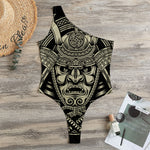 Samurai Warrior Mask Print One Shoulder Bodysuit