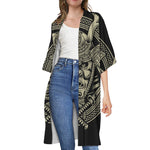 Samurai Warrior Mask Print Open Front Beach Cover Up
