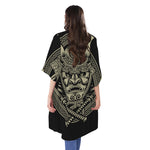 Samurai Warrior Mask Print Open Front Beach Cover Up
