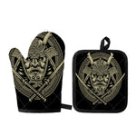 Samurai Warrior Mask Print Oven Mitt And Pot Holder Set
