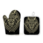 Samurai Warrior Mask Print Oven Mitt And Pot Holder Set