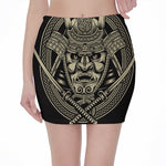 Samurai Warrior Mask Print Pencil Mini Skirt