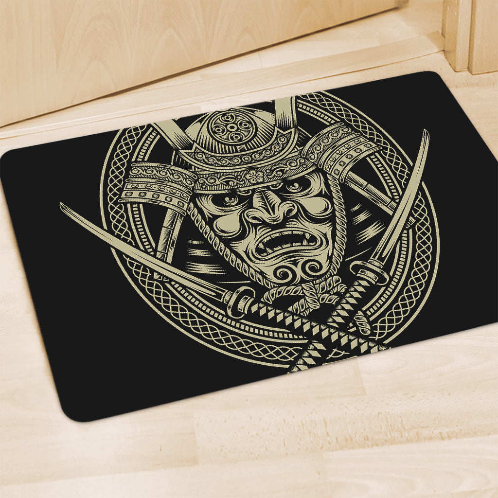 Samurai Warrior Mask Print Polyester Doormat