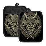 Samurai Warrior Mask Print Pot Holders With Pocket