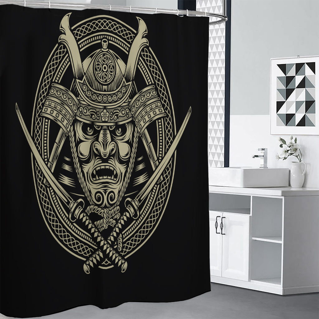 Samurai Warrior Mask Print Premium Shower Curtain