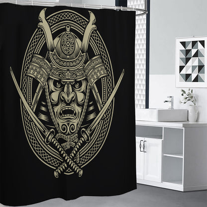 Samurai Warrior Mask Print Premium Shower Curtain
