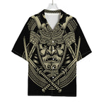 Samurai Warrior Mask Print Rayon Hawaiian Shirt