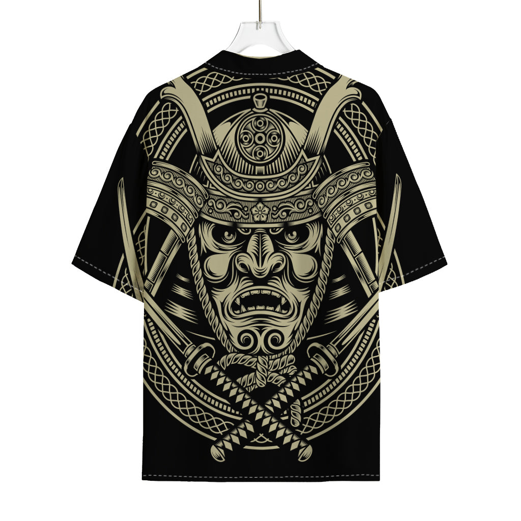 Samurai Warrior Mask Print Rayon Hawaiian Shirt