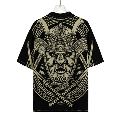 Samurai Warrior Mask Print Rayon Hawaiian Shirt