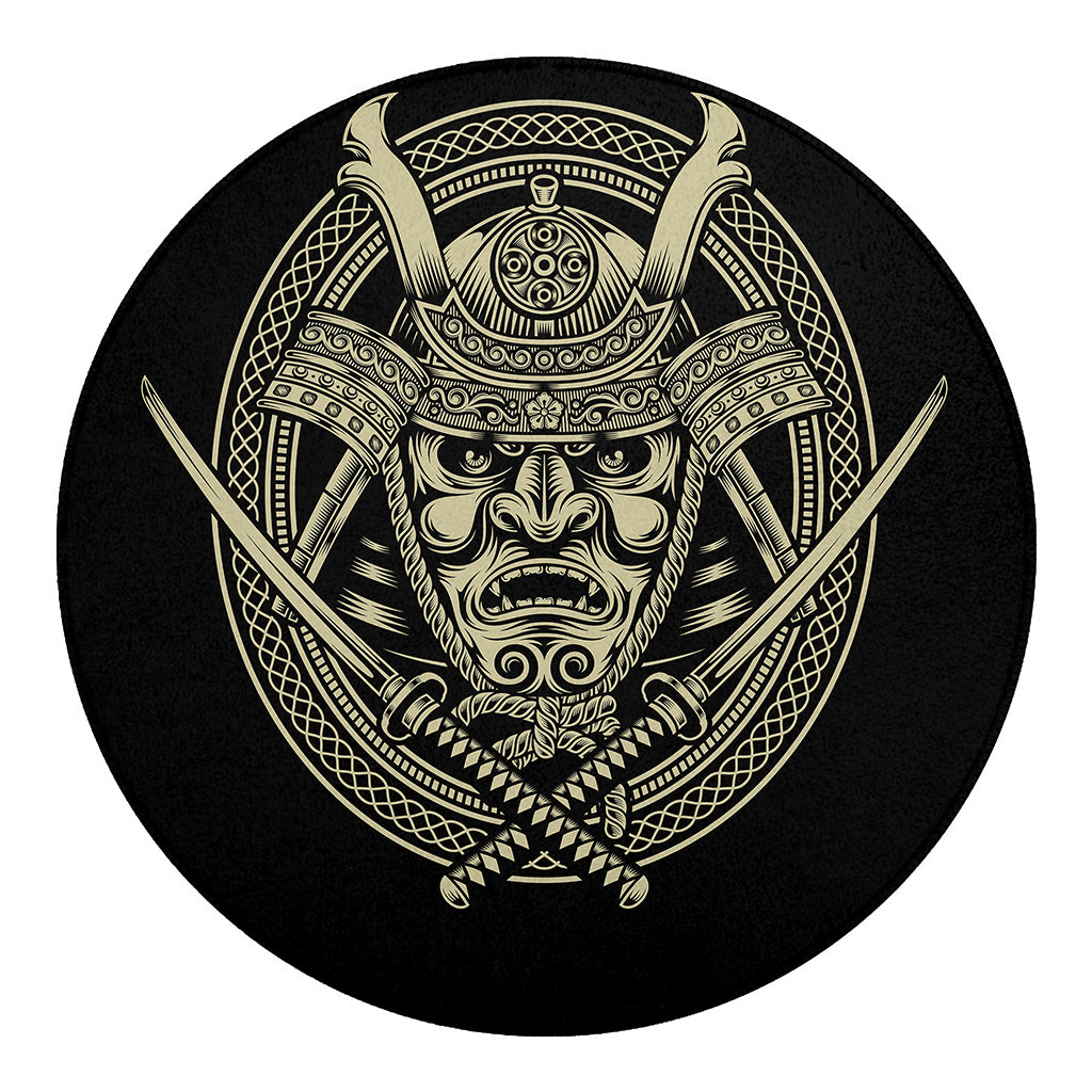 Samurai Warrior Mask Print Round Blanket