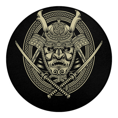 Samurai Warrior Mask Print Round Blanket