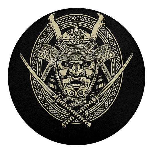 Samurai Warrior Mask Print Round Blanket