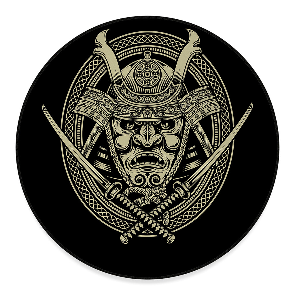 Samurai Warrior Mask Print Round Floor Mat