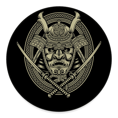 Samurai Warrior Mask Print Round Floor Mat