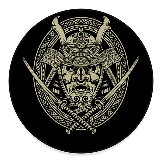 Samurai Warrior Mask Print Round Floor Mat