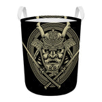 Samurai Warrior Mask Print Round Laundry Basket