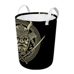 Samurai Warrior Mask Print Round Laundry Basket