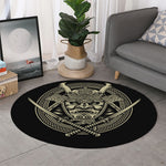 Samurai Warrior Mask Print Round Rug