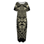 Samurai Warrior Mask Print Short Sleeve Long Nightdress