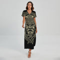 Samurai Warrior Mask Print Short Sleeve Maxi Dress