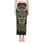 Samurai Warrior Mask Print Side Slit Maxi Skirt