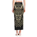 Samurai Warrior Mask Print Side Slit Maxi Skirt