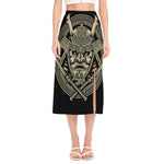 Samurai Warrior Mask Print Side Slit Midi Skirt