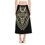 Samurai Warrior Mask Print Side Slit Midi Skirt