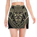 Samurai Warrior Mask Print Side Slit Mini Skirt