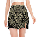 Samurai Warrior Mask Print Side Slit Mini Skirt