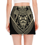 Samurai Warrior Mask Print Side Slit Mini Skirt