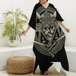 Samurai Warrior Mask Print Silk V-Neck Kaftan Dress