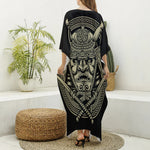 Samurai Warrior Mask Print Silk V-Neck Kaftan Dress